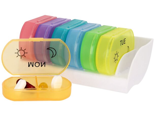 Pastillero semanal Parnex con 14 compartimentos codificados detalle 2