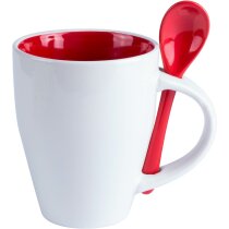 Taza cónica cerámica blanca 350ml con cuchara