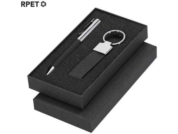 Set Jayon bolígrafo y llavero RPET negro bitono cromado detalle 1