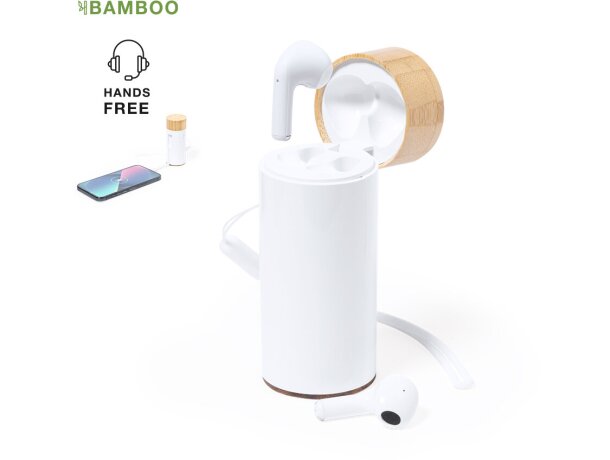 Auriculares bluetooth con power bank de bambú Lac 4500 mAh detalle 1