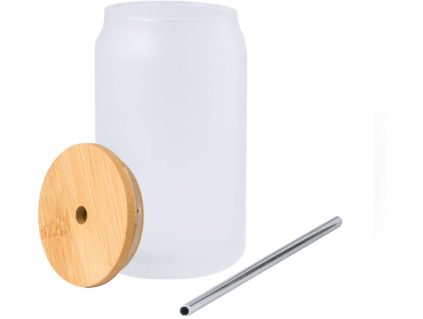 Tarro Fonix cristal mate con tapa bambú 400ml y pajita acero detalle 3