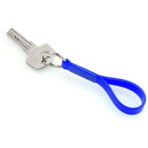 Llavero alargado silicona y metal azul barato