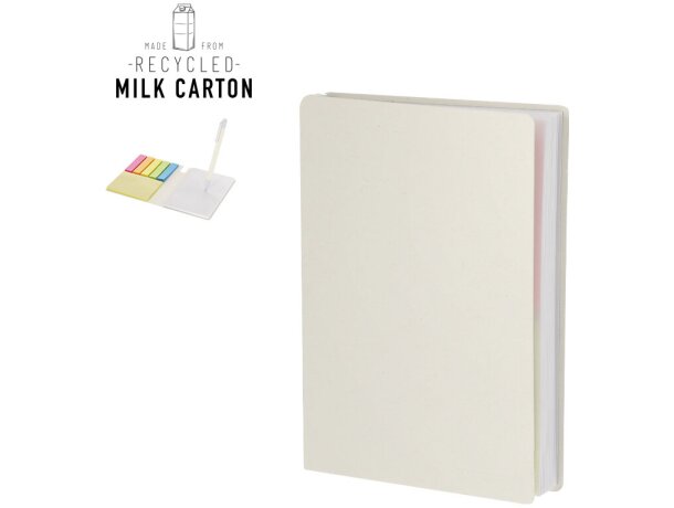 Bloc notas Tamar con cartón de leche reciclado y bolígrafo detalle 1