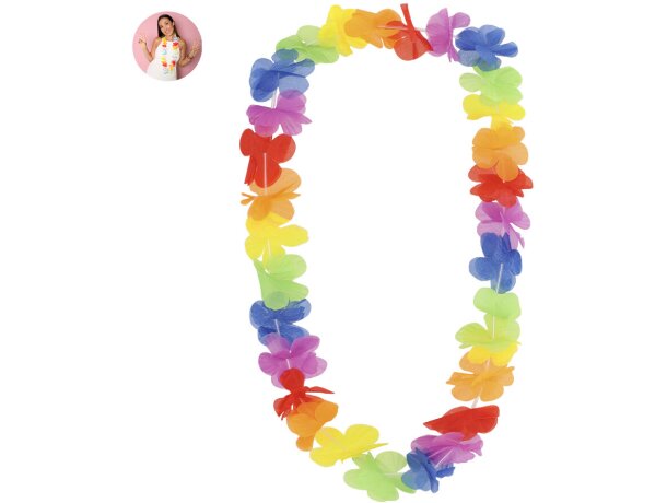 Collar hawaiano Punder con flores de poliéster multicolor detalle 1