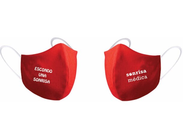 Mascarilla Solidaria personalizada Sonrisa Medica Rojo castellano detalle 2