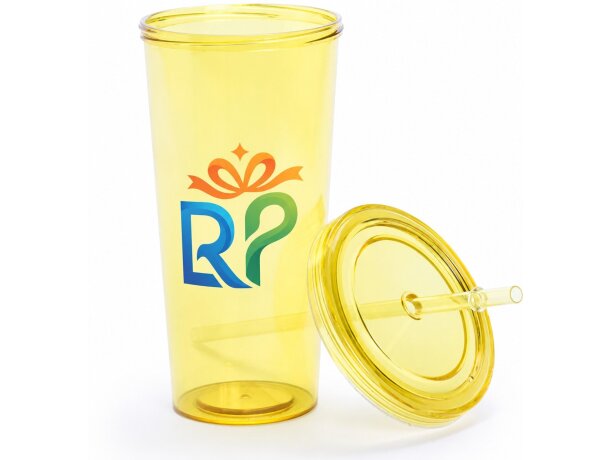 Vaso Trinox 750 ml transparente con tapa rosca y pajita colores detalle 1