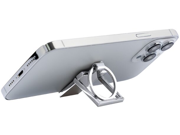 Llavero soporte smartphone Hibayon acabado metálico plateado detalle 4