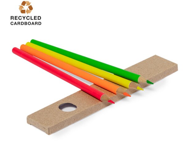 Caja de 4 lápices de color en caja reciclada con ventana Tucker detalle 1