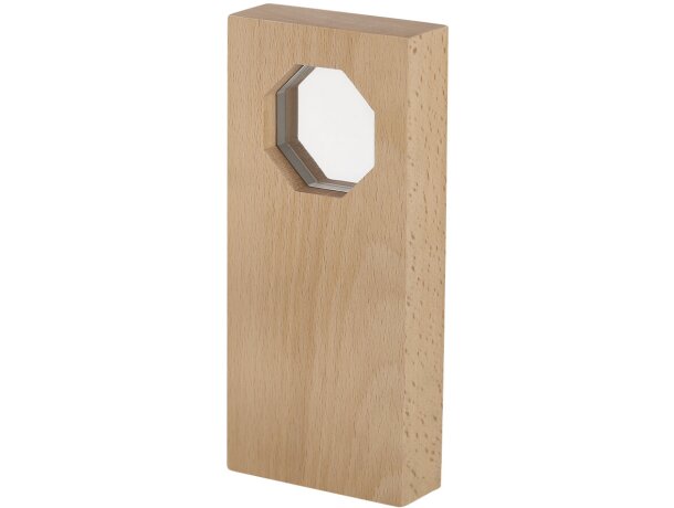 Placa reconocimiento Taorex cristal octogonal y madera natural detalle 2