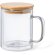 Tazas t&eacute;rmicas con tapa de bamb&uacute; en cristal