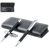 Set bolígrafo y roller para polipiel carga jumbo tinta azul