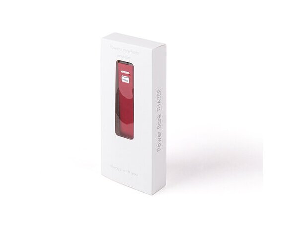 Power bank portátil de 2200mah modelo Thazer con logo rojo