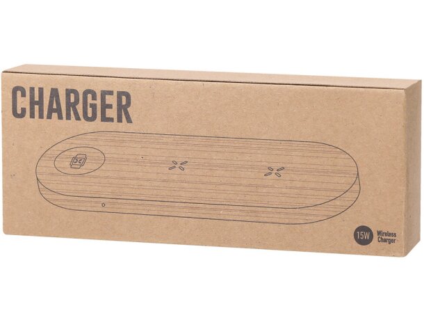 Cargador inalámbrico Tigris bambú natural 15W triple carga detalle 5