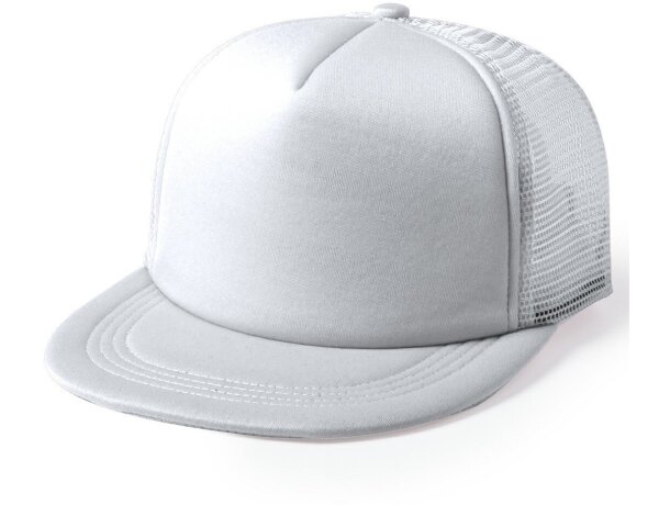 Gorra de poliéster con visera plana blanca