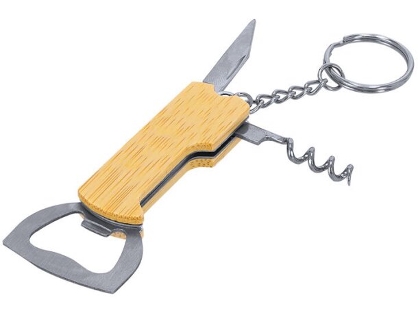 Llavero abridor Jilar de bambú con sacacorchos y cuchilla detalle 2