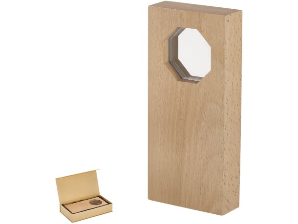 Placa reconocimiento Taorex cristal octogonal y madera natural detalle 1