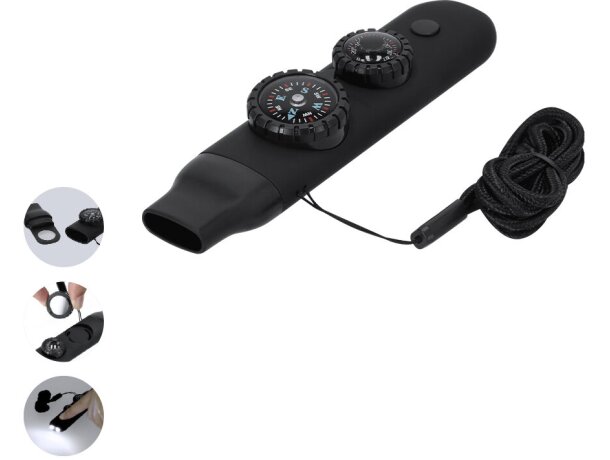 Silbato supervivencia Palorix con brújula y linterna LED detalle 1