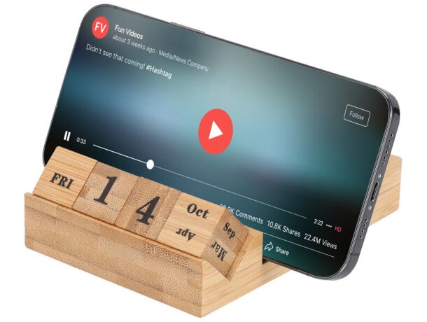 Portanotas calendario perpetuo bambú Dex con soporte smartphone detalle 3