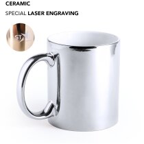 Taza cerámica metalizada plateada con logo