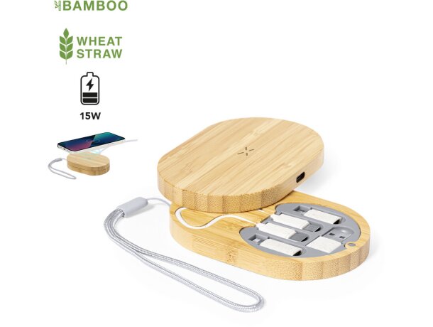 Set de cargadores con cable usb bambú Eliot detalle 1