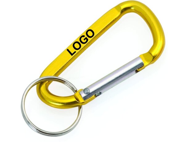 Llavero mosquetón de aluminio con logo amarilla