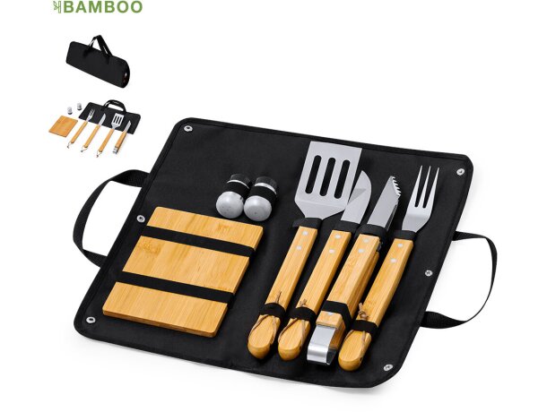 Set barbacoa Estrol acero inoxidable y bambú con 7 accesorios detalle 1