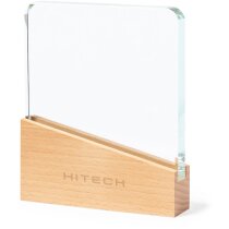 Trofeo Vertu cristal grueso con base madera natural