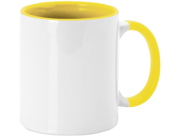 Taza de cerámica lisa para sublimacón interior de color amarilla personalizado