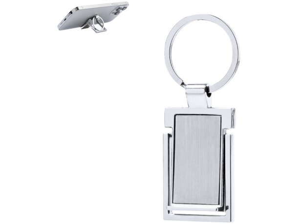 Llavero soporte smartphone Hibayon acabado metálico plateado detalle 1