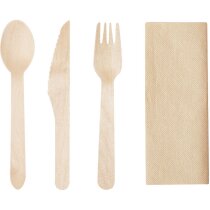 Set cubiertos madera natural Grinox con servilleta