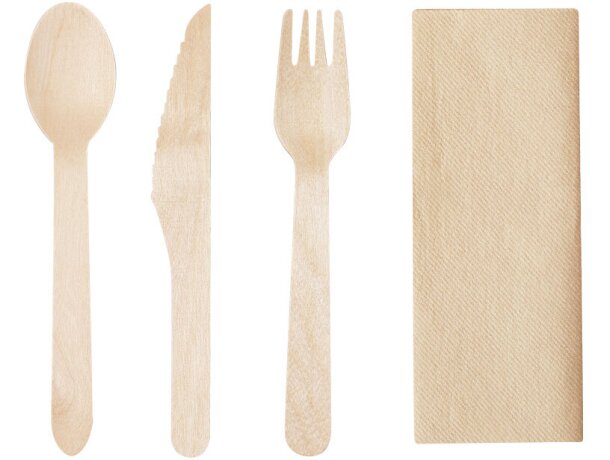 Set cubiertos madera natural Grinox con servilleta kraft detalle 4