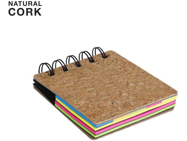 Bloc notas Terny corcho natural con 200 adhesivos colores detalle 1