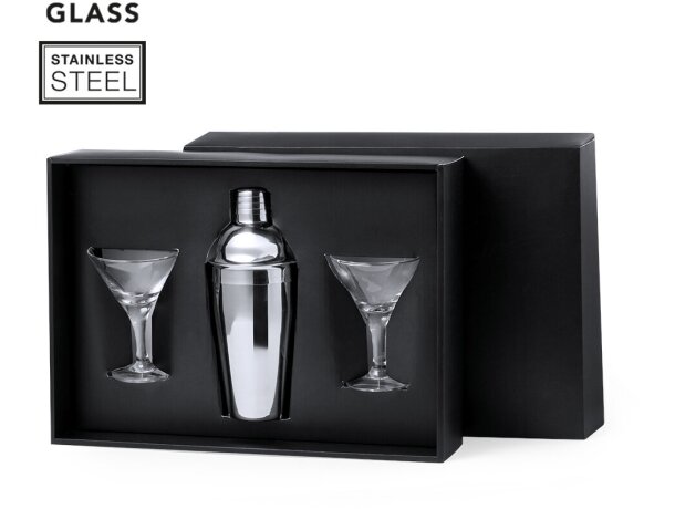 Set cóctel Cefiro con coctelera acero inoxidable y copas detalle 1