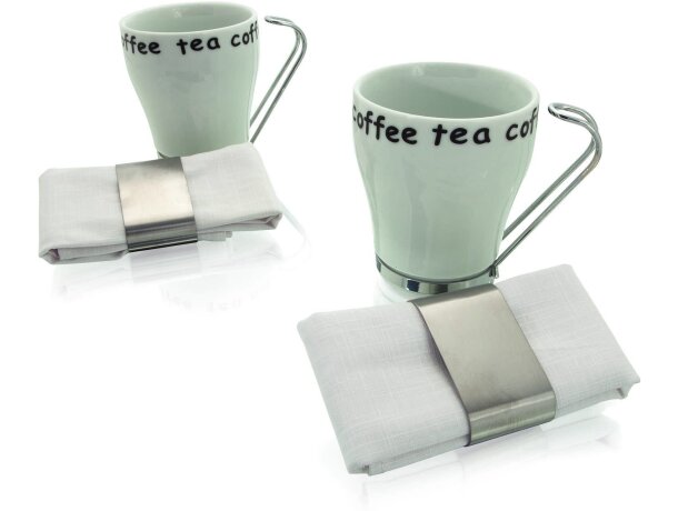 Juego de café con dos tazas y dos servilletas Juego de café con dos tazas y dos servilletas