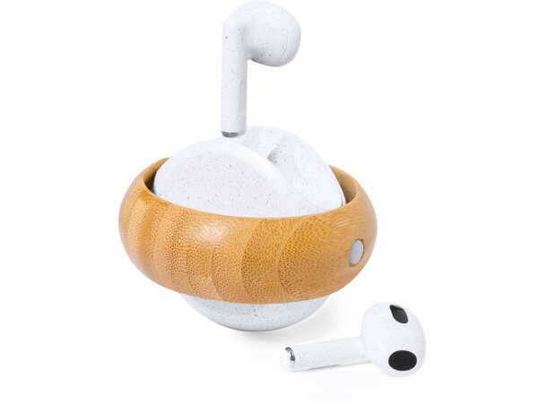 Auriculares plástico reciclado inalámbricos con detalles en bambú detalle 4