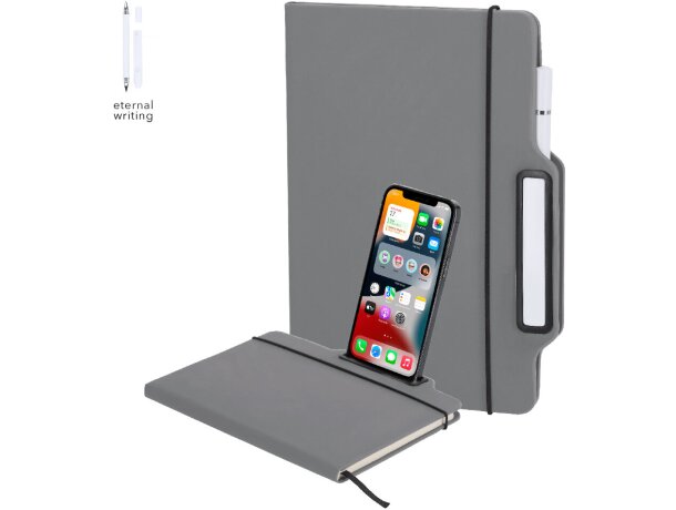 Bloc notas Cruas con soporte smartphone y bolígrafo eterno detalle 1