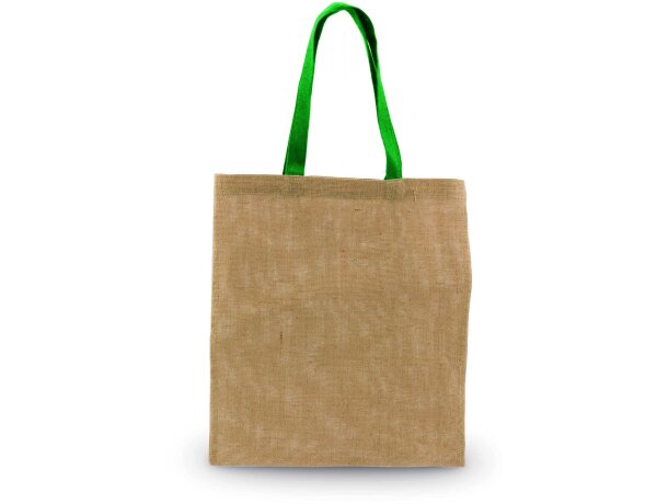 Bolsa de fibra natural con asa de color grabada Bolsa de fibra natural con asa de color grabada