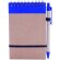 Bloc de notas mini con bolígrafo y detalles de color azul grabada