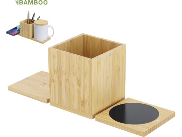 Lapicero multifunción Deblik bambú carga inalámbrica 15W detalle 1