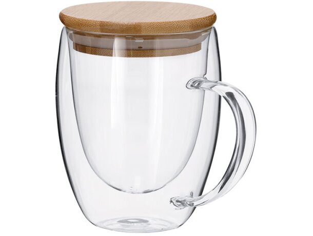 Taza térmica Helmar de cristal borosilicato con tapa de bambú detalle 2