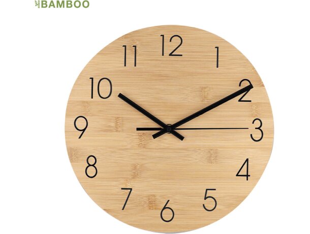 Reloj de pared Tiwel en bambú natural con dial metálico detalle 1