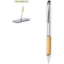 Bolígrafo puntero táctil bambú plateado Layrox