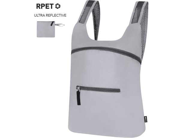 Mochila plegable Cladox de poliéster reciclado con reflectantes detalle 1