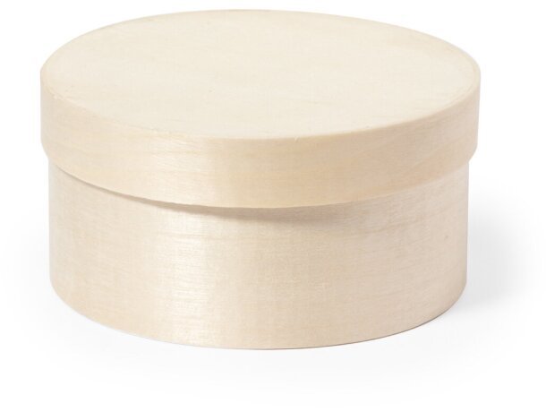 Caja presentación madera natural redonda con tapa Abedi detalle 3