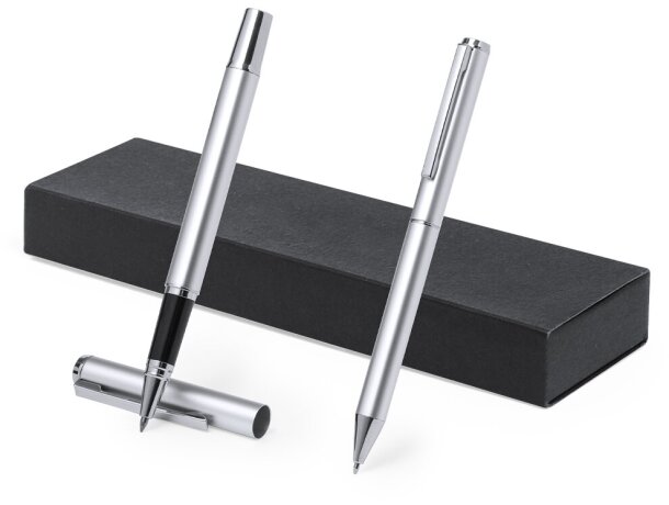 Set bolígrafo y roller para regalar de eco aluminio reciclado tinta azul detalle 2