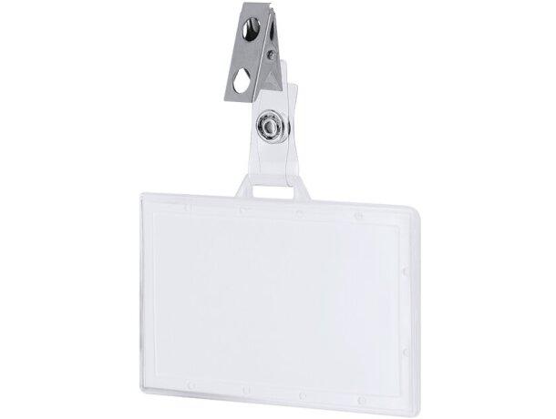 Identificador Kapok transparente con pinza metálica horizontal detalle 1