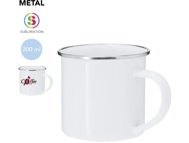 Taza sublimación Deriox metal 200ml blanco cromado detalle 1