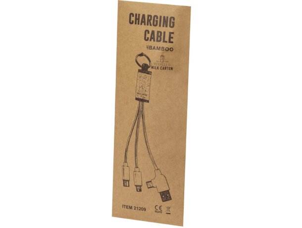 Cable cargador Poskin bambú y cartón de leche reciclado detalle 5
