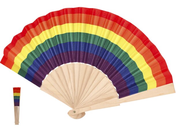 Abanico plegable Prokip con varillas de madera y tela multicolor detalle 1