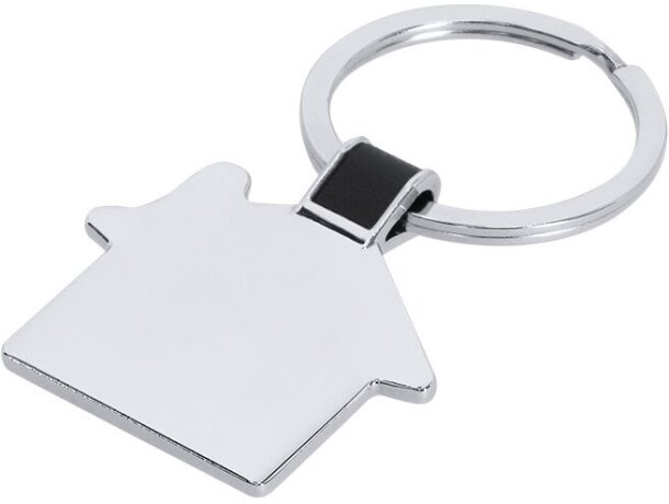 Llavero metálico Nyrella con diseño de casa en acabado plateado detalle 3